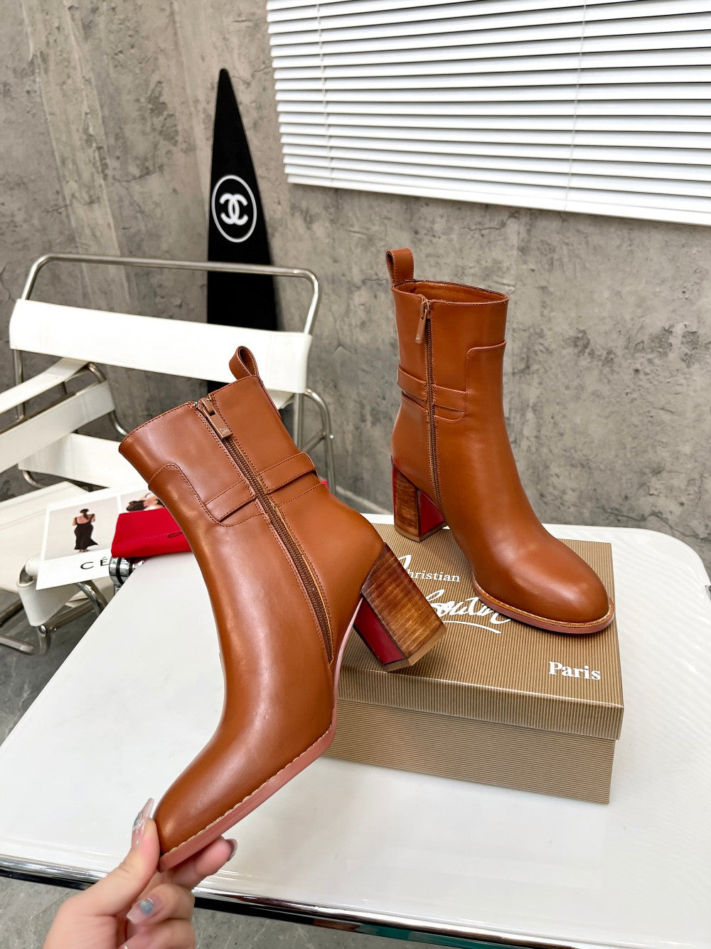 JXA34ZDE Stylish leather Boots Heel height 7cm