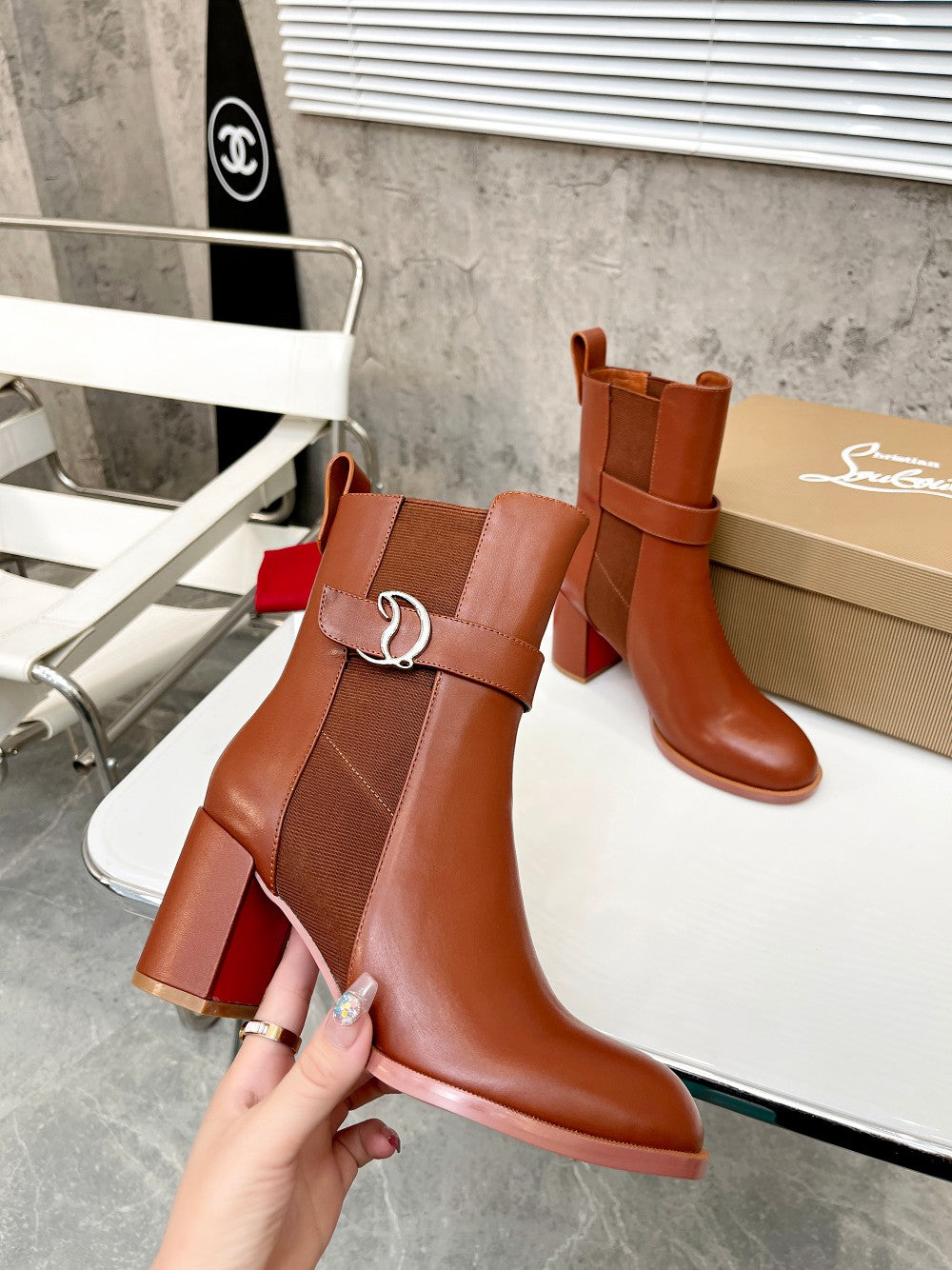 JXA38ZDE Stylish leather Boots Heel height 7cm